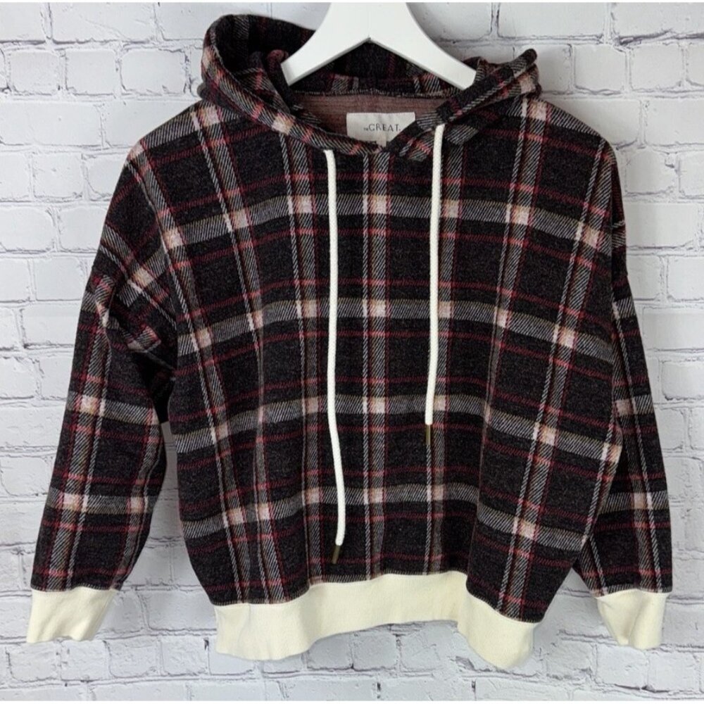 THE GREAT Teammate Cedar House Red Plaid Hoodie Size 1 - Picture 2 of 7